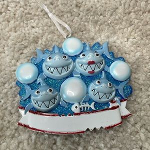 Shark Family Christmas Ornament w/ Personalize Banner on bottom Resin glass